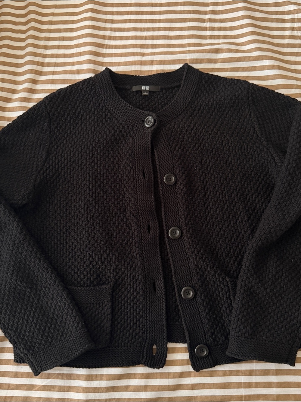 Uniqlo Black Textured Knit Button-Front Cardigan